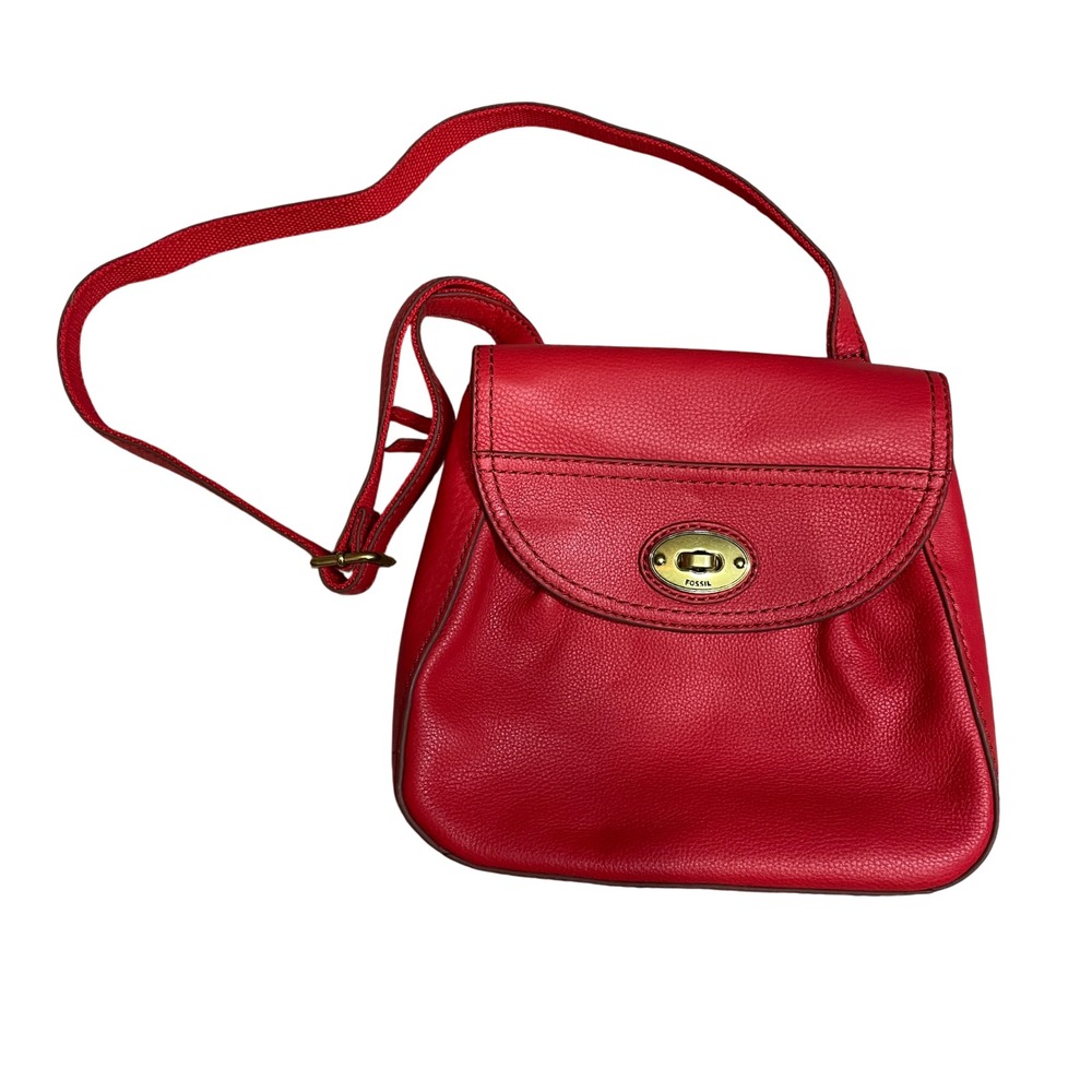 Fossil Carson Red‎ Leather Flap Crossbody Shoulder Bag Adjustable Strap